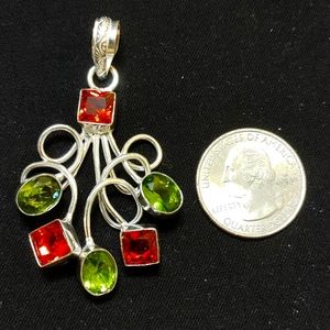 New simulated peridot & garnet sterling silver pendant